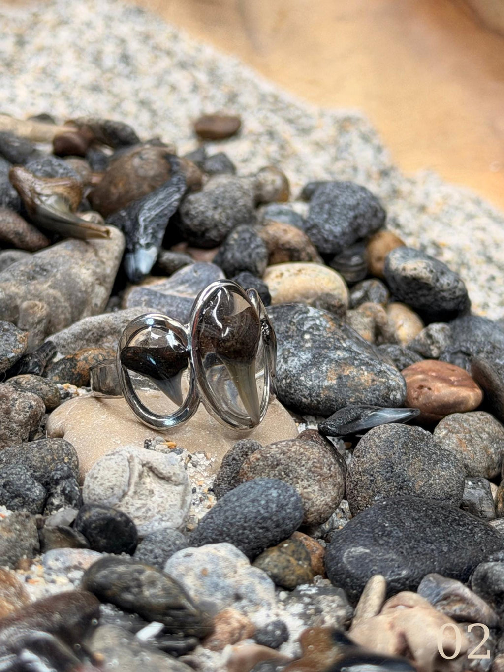 Talia - Triple Shark Tooth Ring • Resin Encased, Adjustable Stainless Steel, Ocean Jewelry