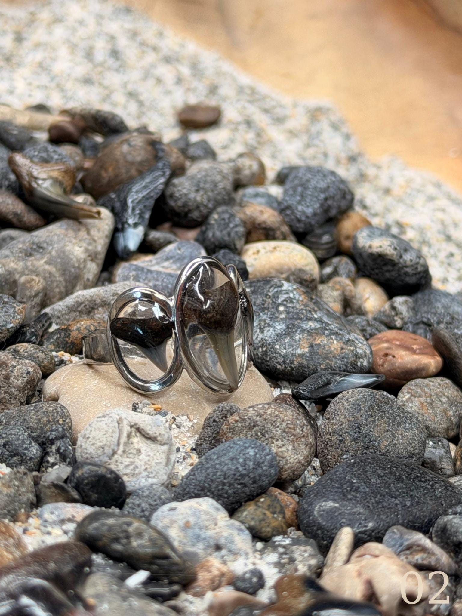 Talia - Triple Shark Tooth Ring • Resin Encased, Adjustable Stainless Steel, Ocean Jewelry
