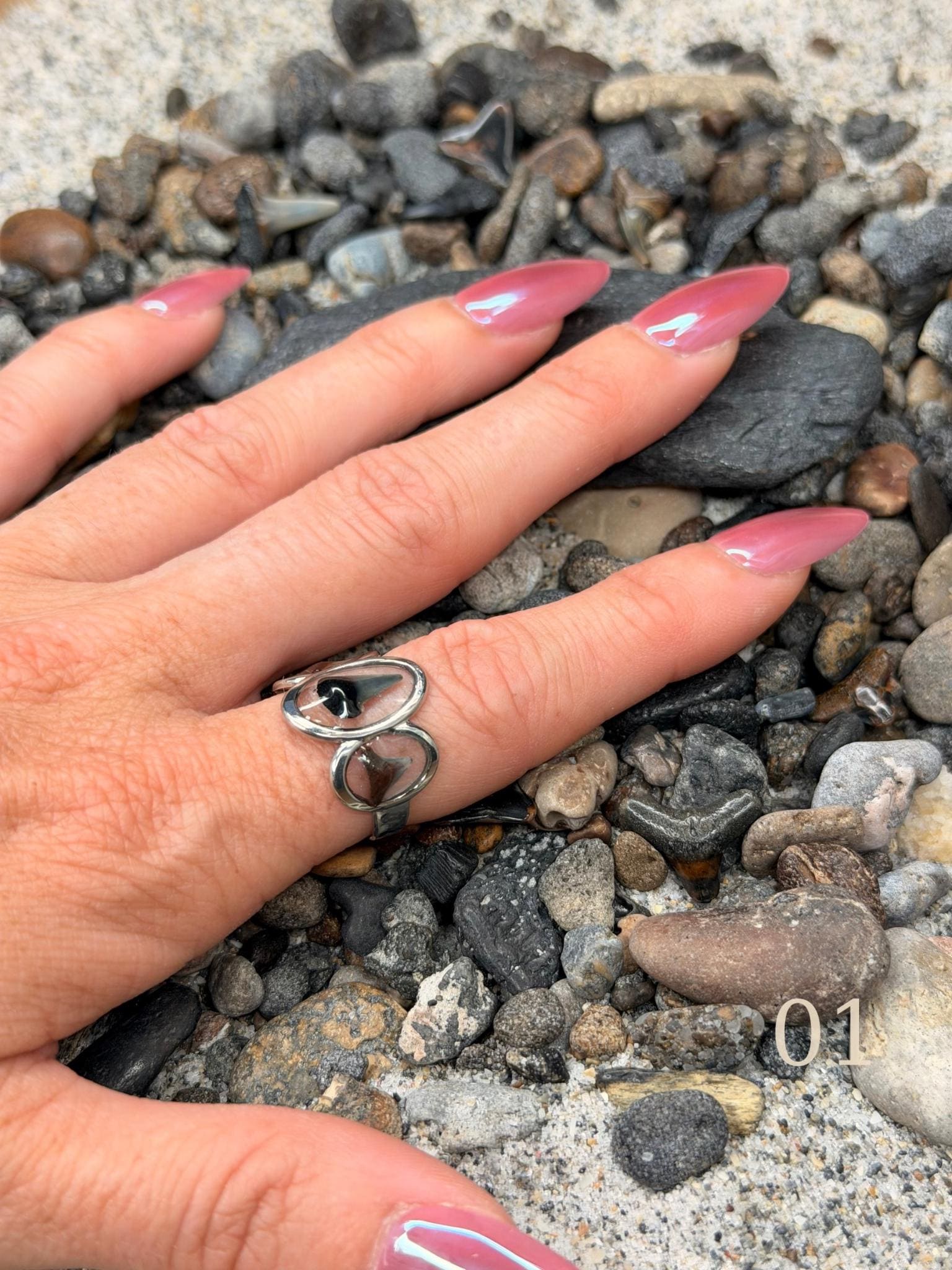Talia - Triple Shark Tooth Ring • Resin Encased, Adjustable Stainless Steel, Ocean Jewelry