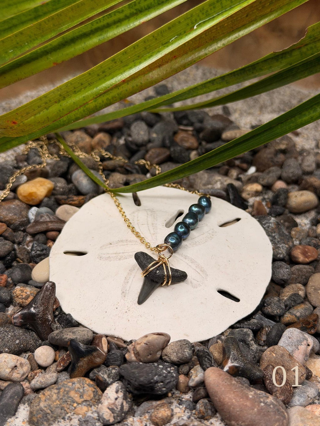 Leila - Gold Filled Shark Tooth Necklace with Pearls | Waterproof Coastal Ocean Jewelry