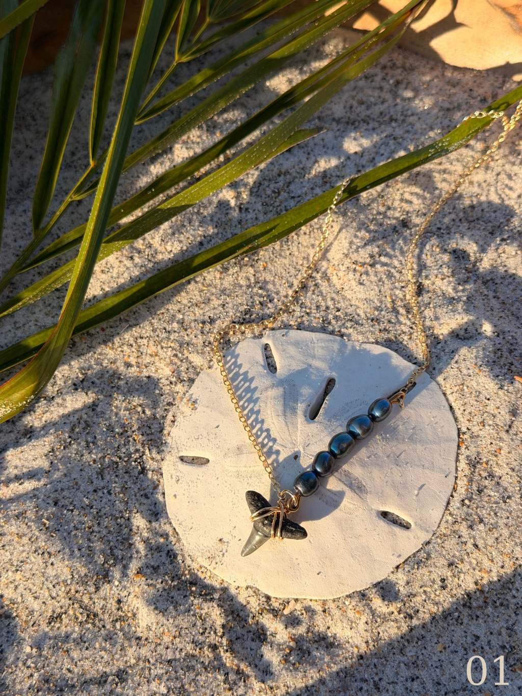 Leila - Gold Filled Shark Tooth Necklace with Pearls | Waterproof Coastal Ocean Jewelry