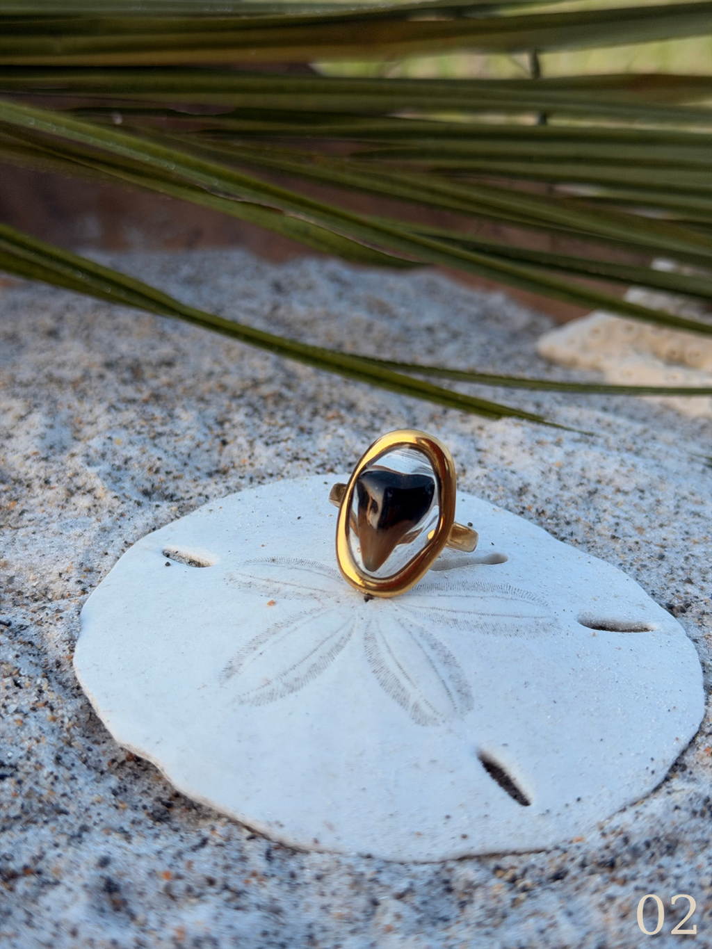 Heather - Gold Shark Tooth Ring • Authentic Florida Tooth, Coastal Jewelry, Waterproof, Adjustable