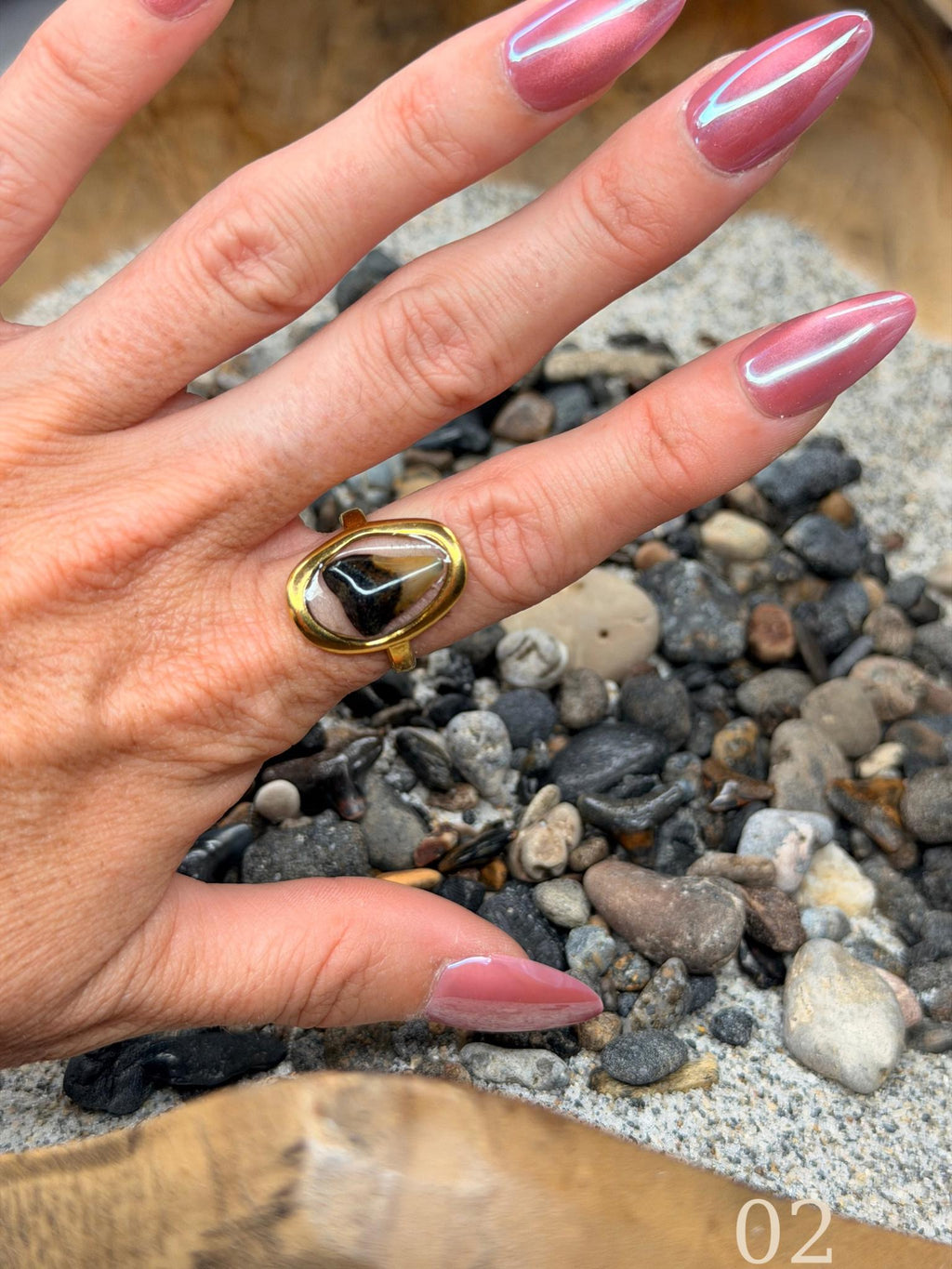 Heather - Gold Shark Tooth Ring • Authentic Florida Tooth, Coastal Jewelry, Waterproof, Adjustable