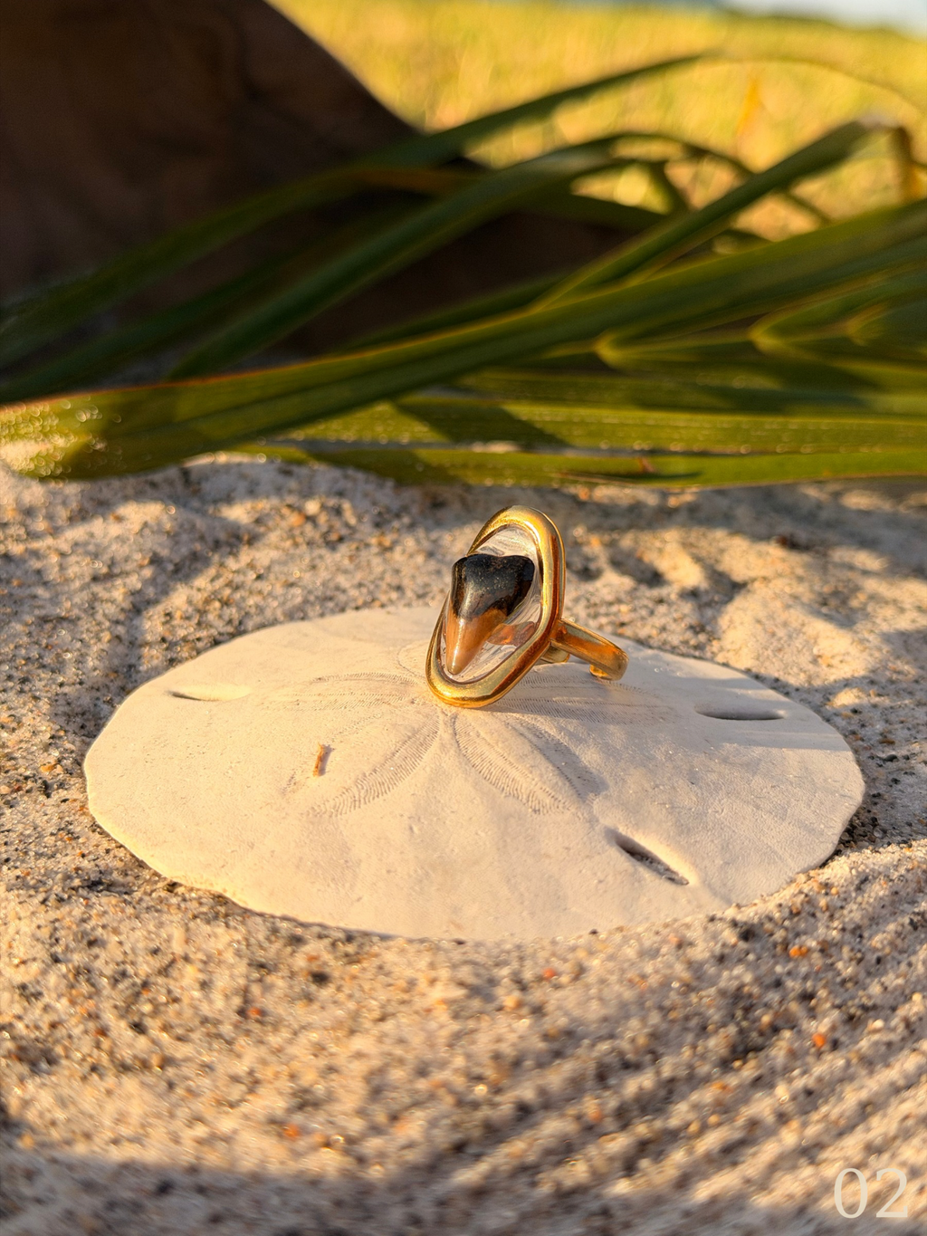 Heather - Gold Shark Tooth Ring • Authentic Florida Tooth, Coastal Jewelry, Waterproof, Adjustable