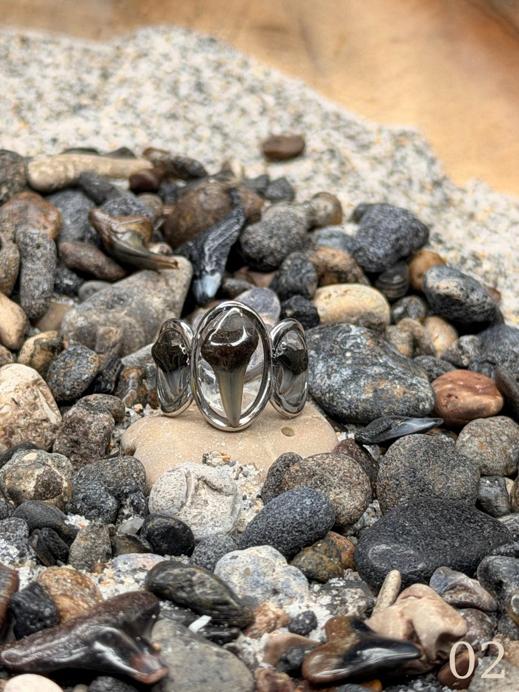 Talia - Triple Shark Tooth Ring • Resin Encased, Adjustable Stainless Steel, Ocean Jewelry