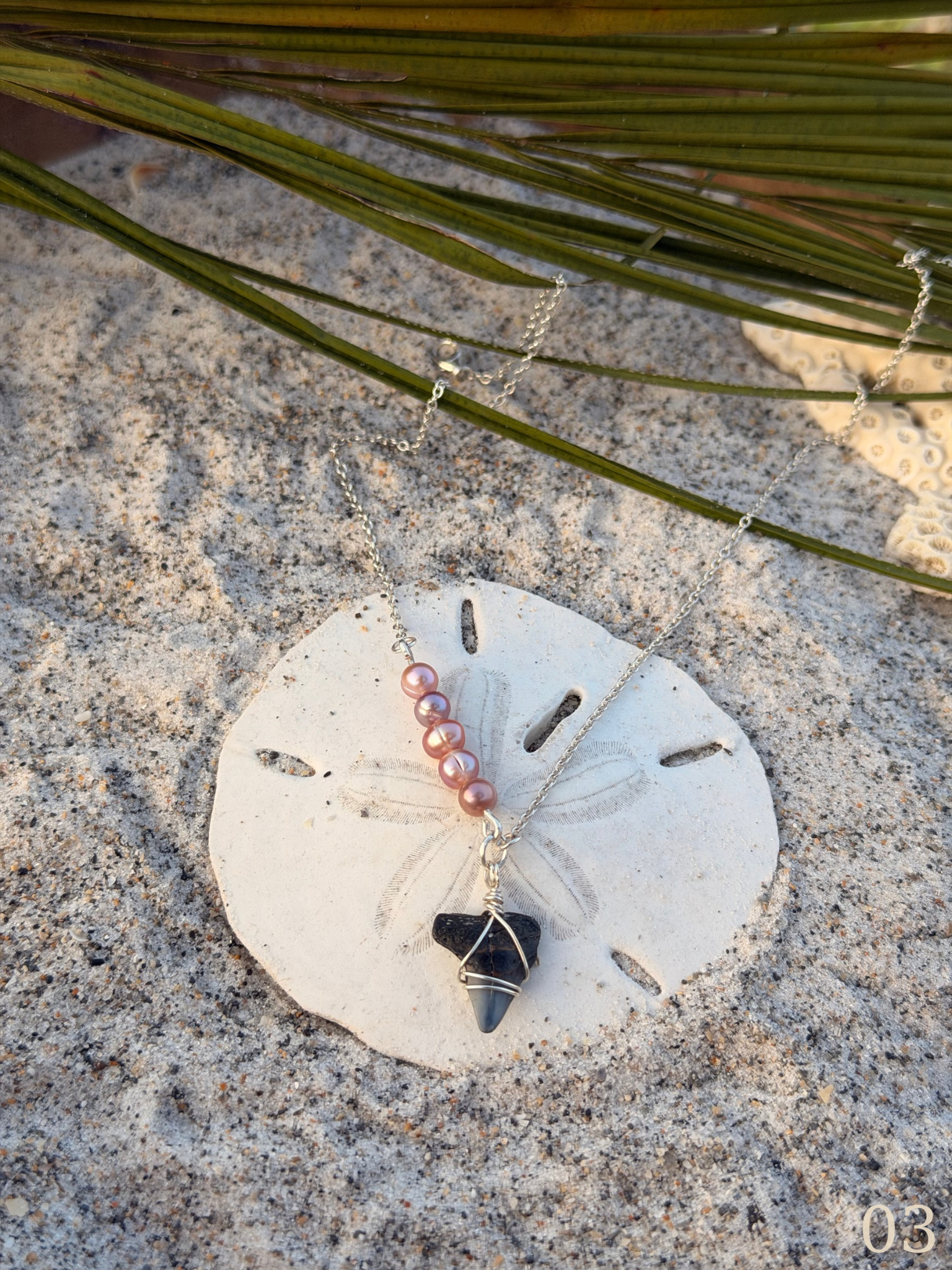 Leila - Shark Tooth Necklace Sterling Silver – Freshwater Pearl Ocean Jewelry