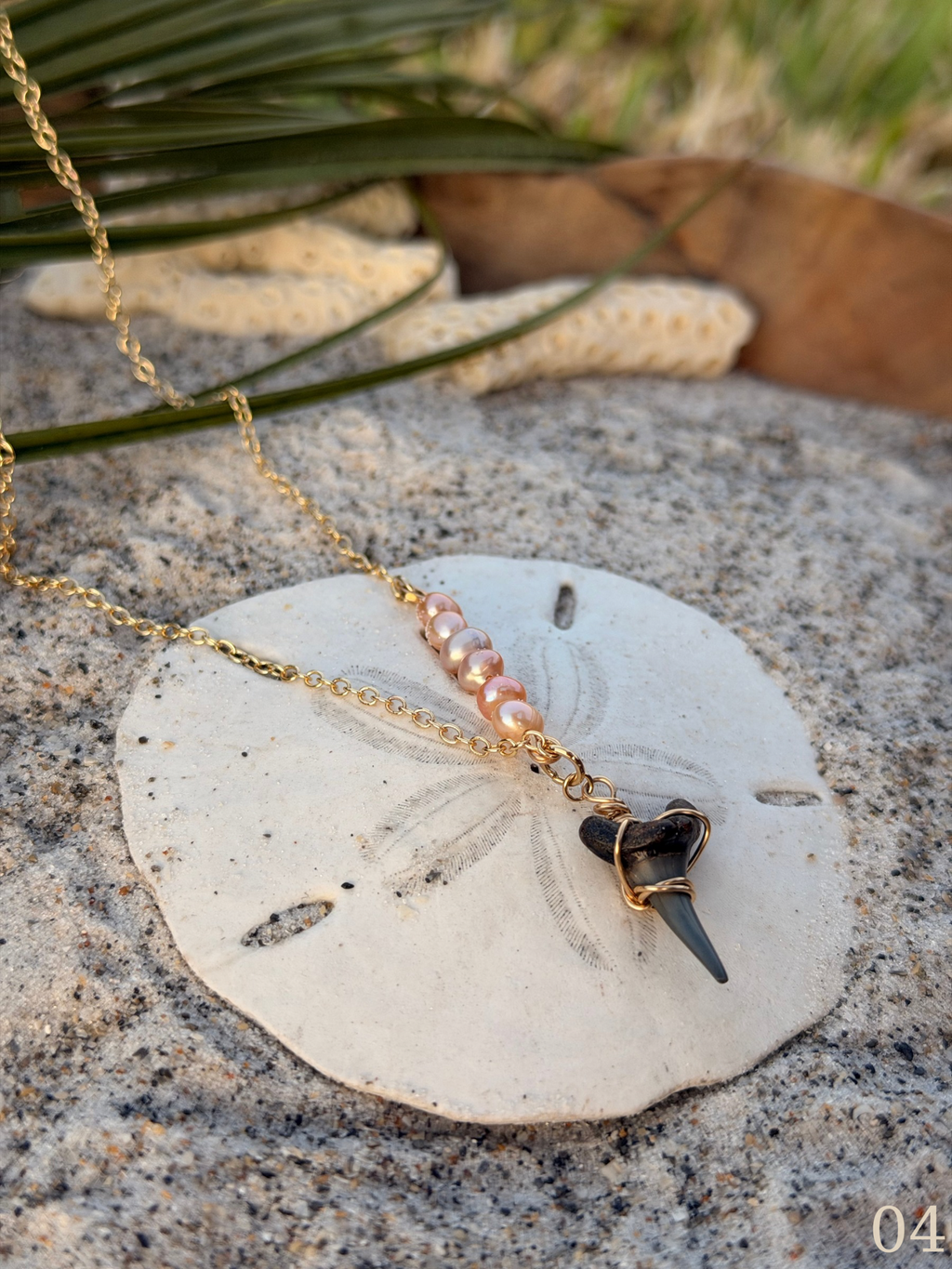 Leila - Gold Filled Shark Tooth Necklace with Pearls | Waterproof Coastal Ocean Jewelry