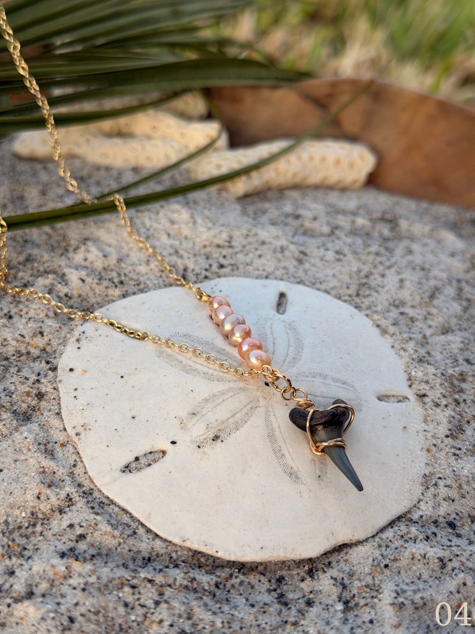 Leila - Gold Filled Shark Tooth Necklace with Pearls | Waterproof Coastal Ocean Jewelry
