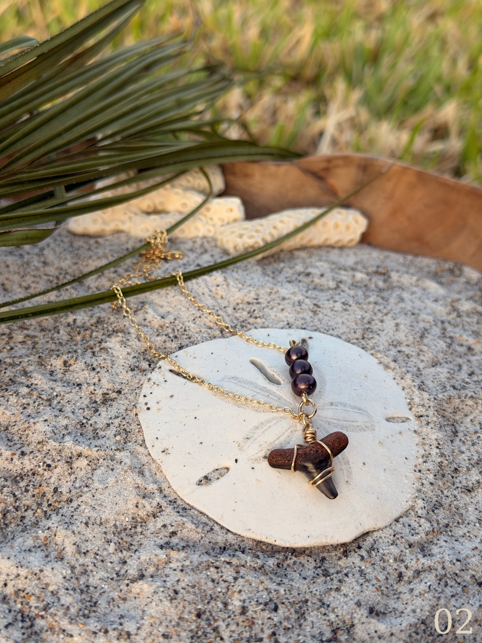 Leila - Gold Filled Shark Tooth Necklace with Pearls | Waterproof Coastal Ocean Jewelry