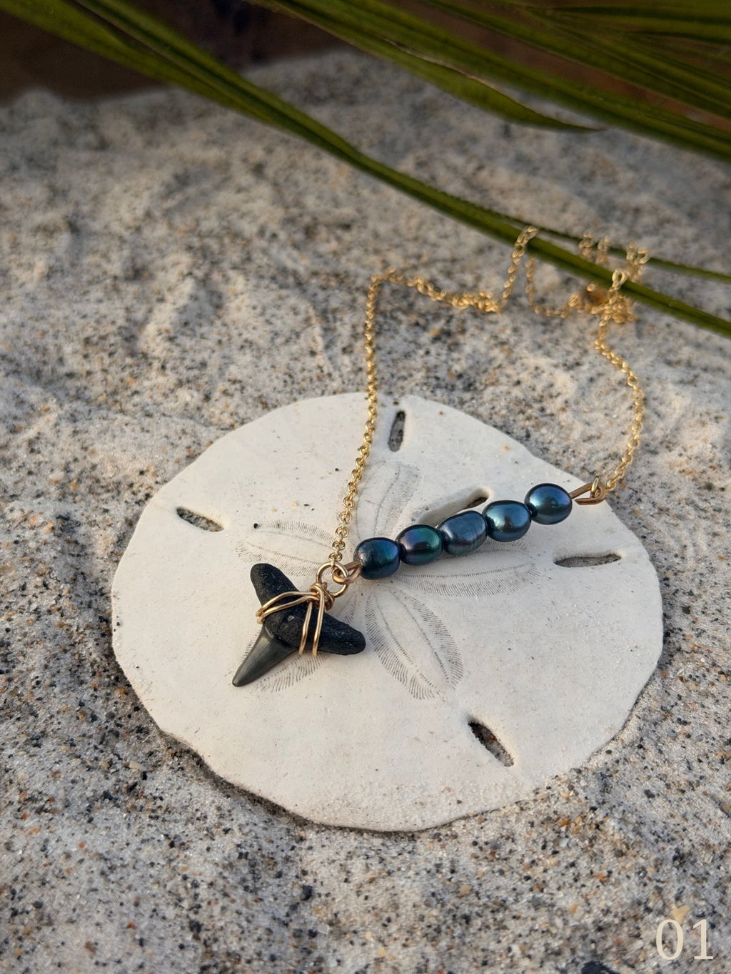 Leila - Gold Filled Shark Tooth Necklace with Pearls | Waterproof Coastal Ocean Jewelry