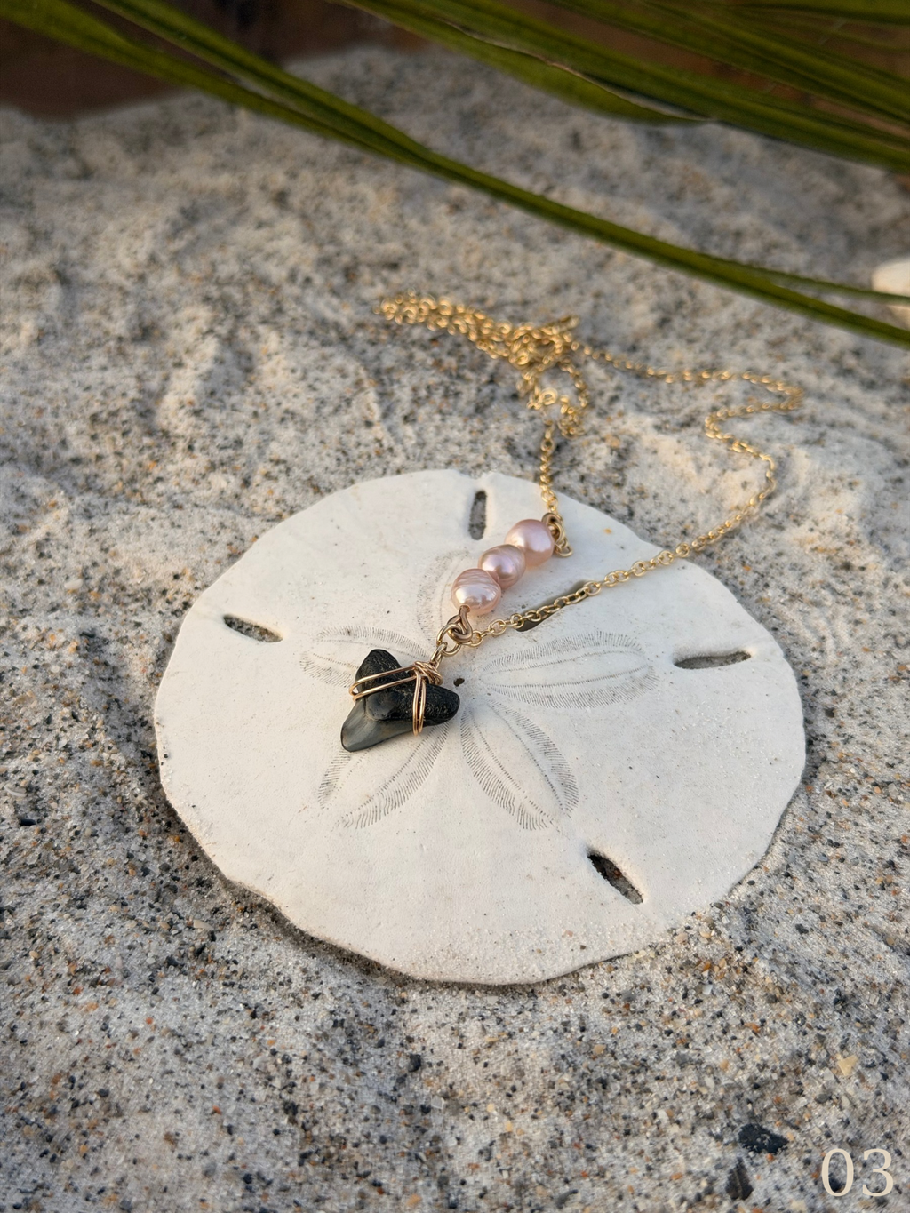 Leila - Gold Filled Shark Tooth Necklace with Pearls | Waterproof Coastal Ocean Jewelry