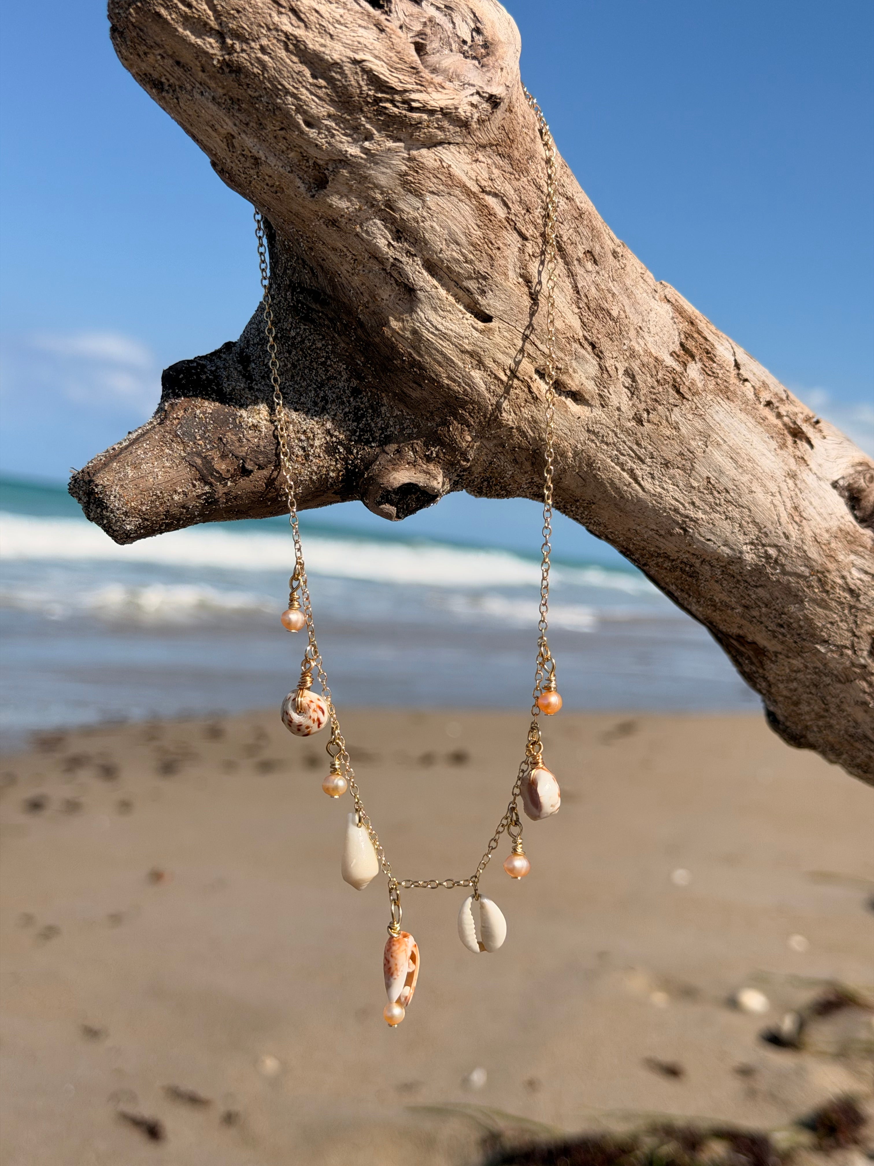 Alicia – Gold Charm Necklace Coastal Ocean Statement Jewelry