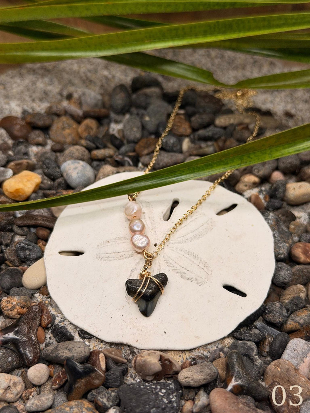 Leila - Gold Filled Shark Tooth Necklace with Pearls | Waterproof Coastal Ocean Jewelry