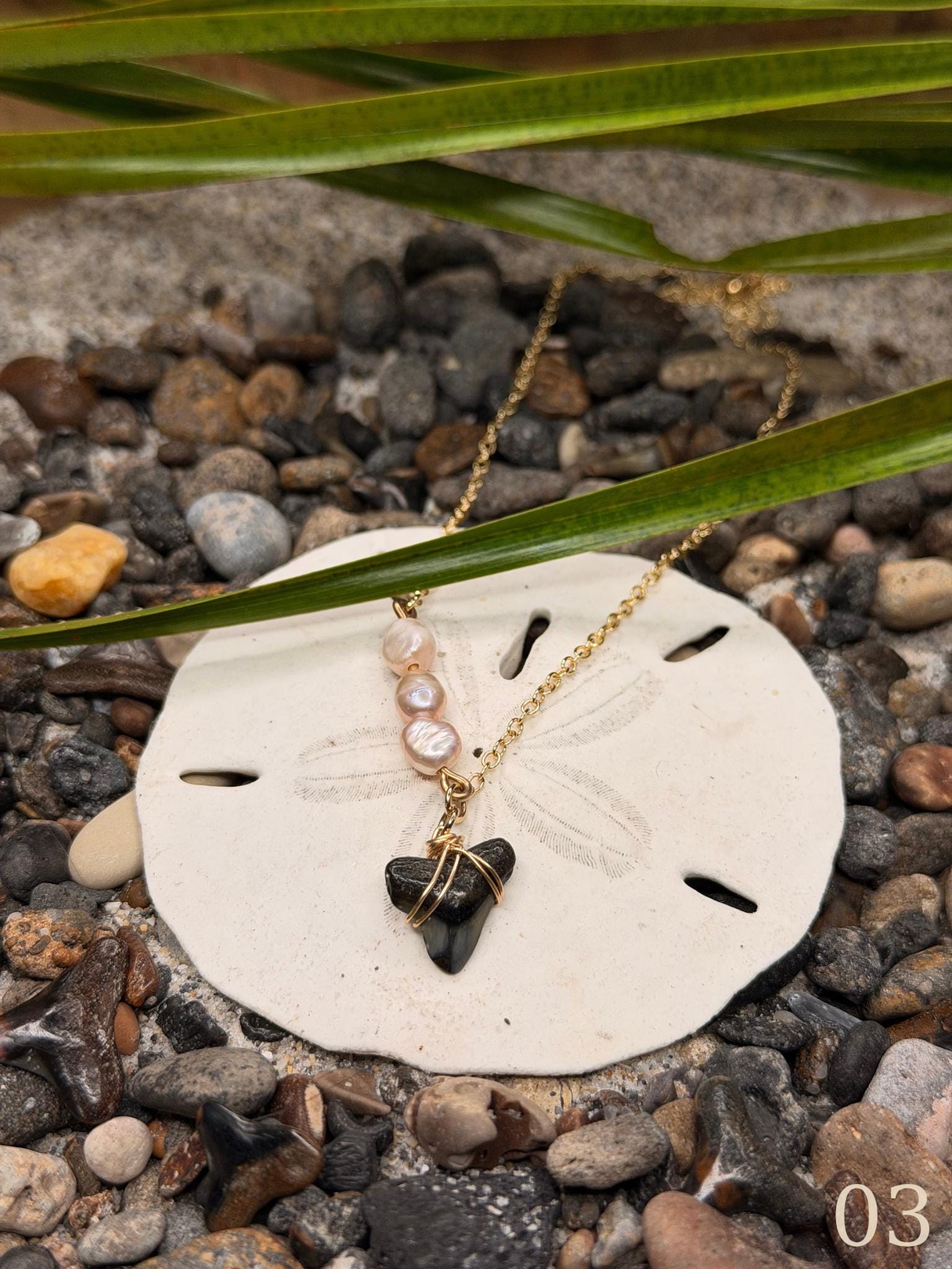 Leila - Gold Filled Shark Tooth Necklace with Pearls | Waterproof Coastal Ocean Jewelry