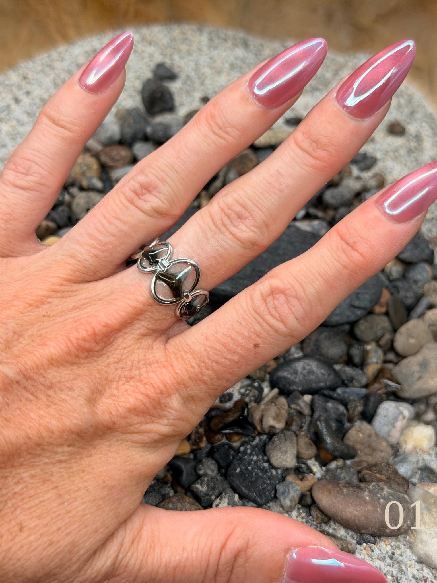 Talia - Triple Shark Tooth Ring • Resin Encased, Adjustable Stainless Steel, Ocean Jewelry